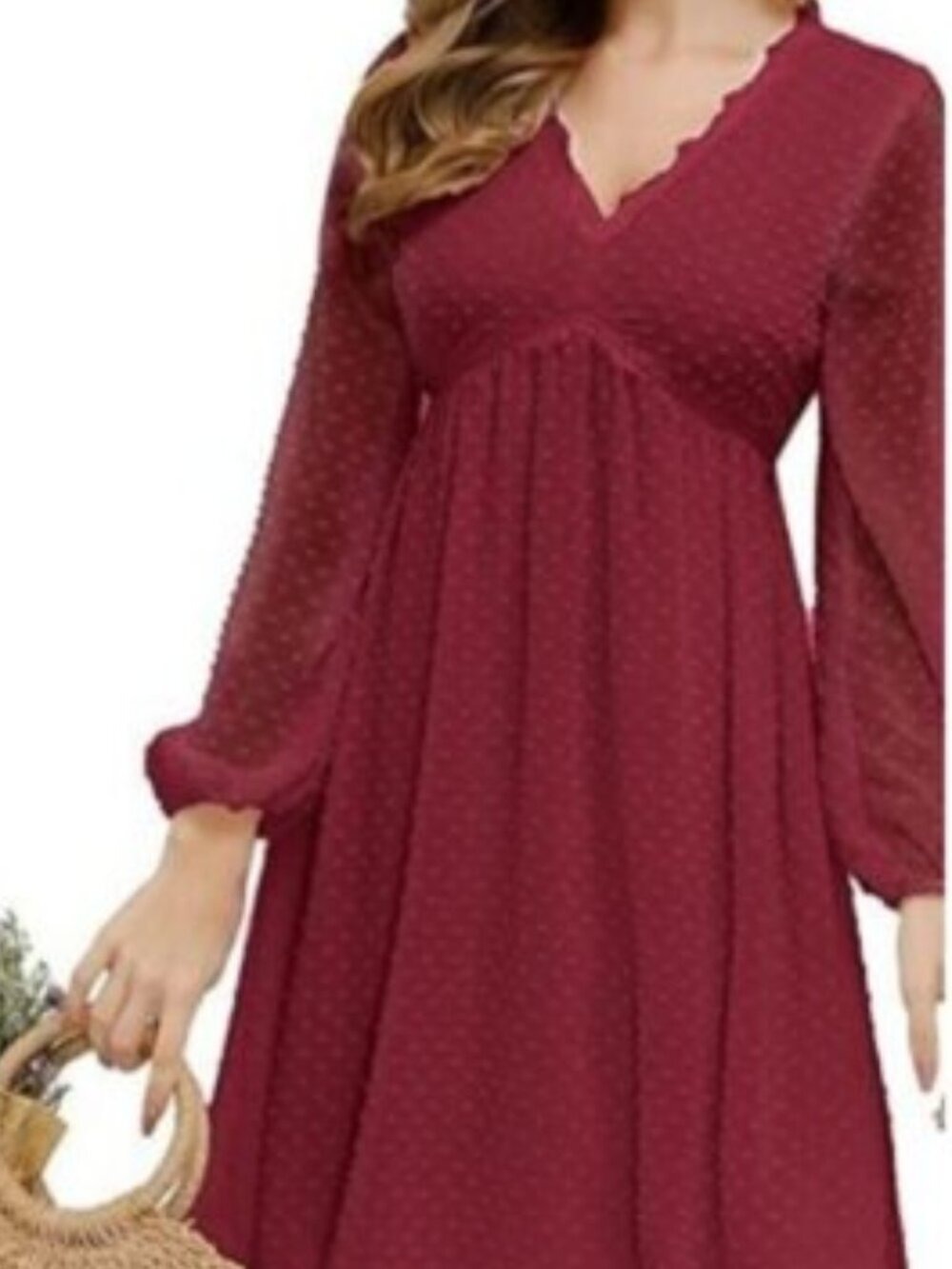 JASAMBAC Women's Swiss Dot Dark Red Dress Small NWOT - Picture 2 of 5